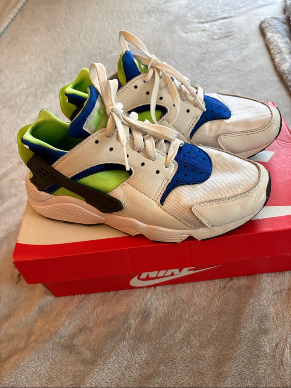 Nike White Royal Blue Neon Green Men's Athletic Sneakers